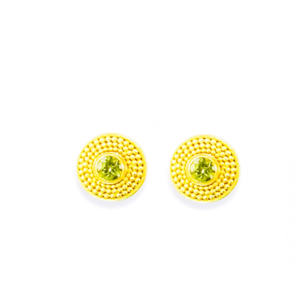 22K Gold with Round Peridot Bezel Stud Earrings
