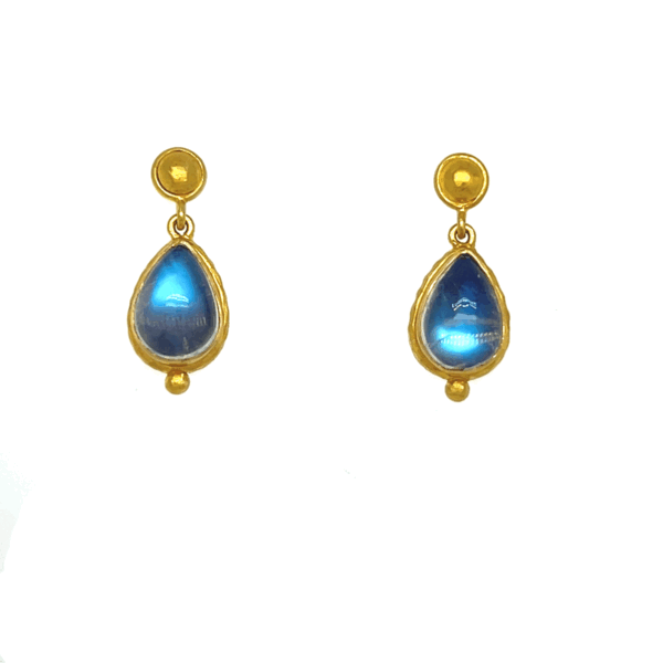 18K Yellow Gold Pear Moonstone Drop Earrings