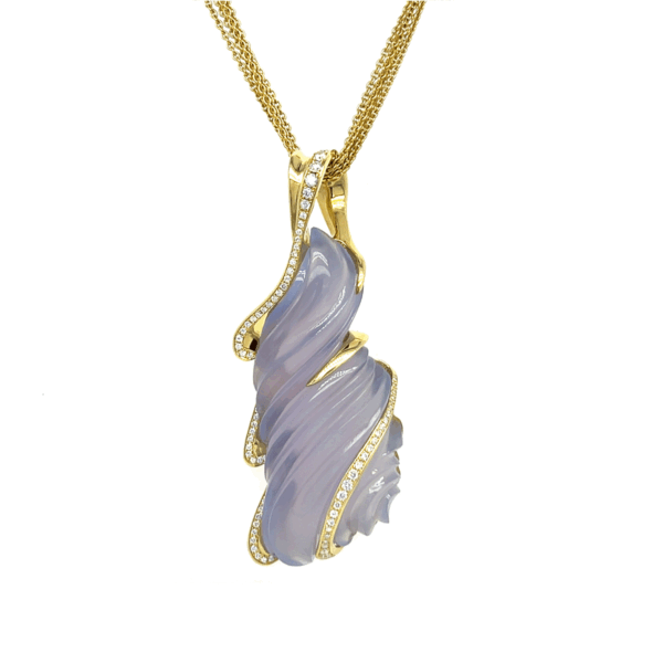 18K Yellow Gold Freeform Chalcedony Pendant with Diamond