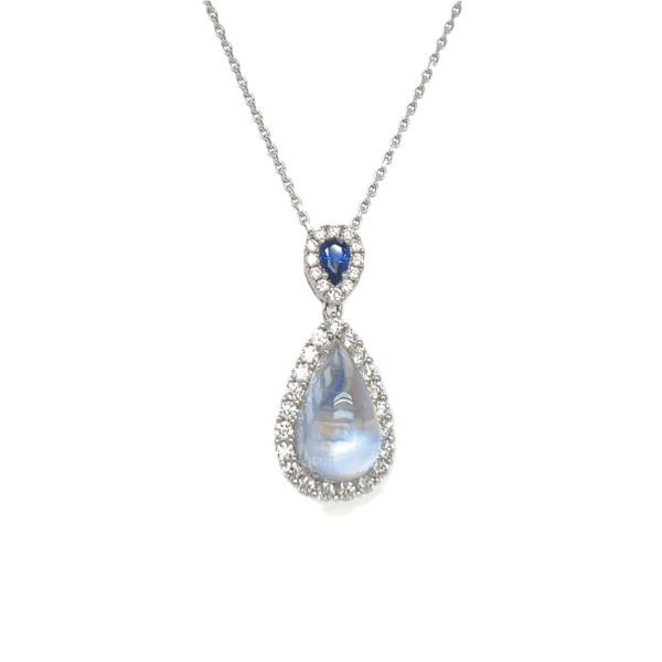 18K White Gold Diamond, Sapphire & Moonstone Necklace