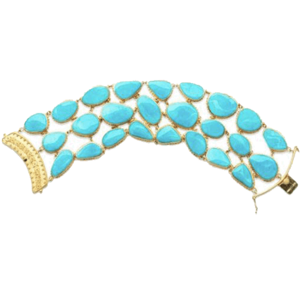 22K Yellow Gold Sleeping Beauty Turquoise Fishnet Bracelet
