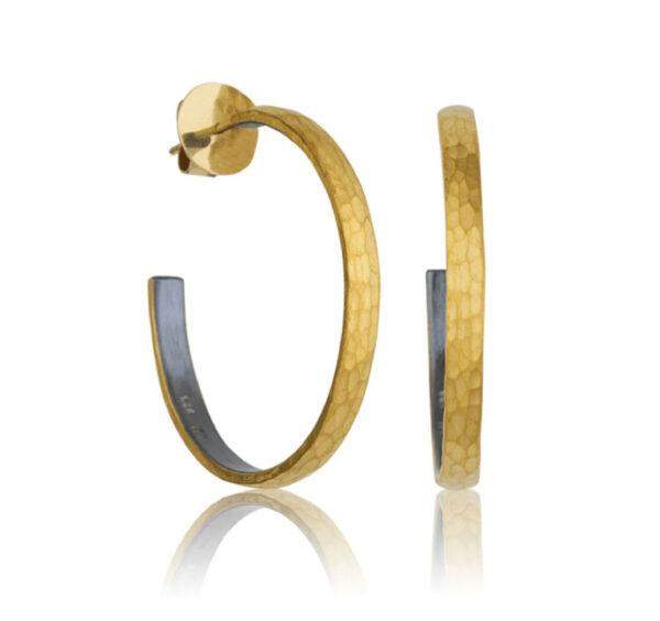24K Gold and Oxidized Sterling Silver “Fusion” Hoop Earrings