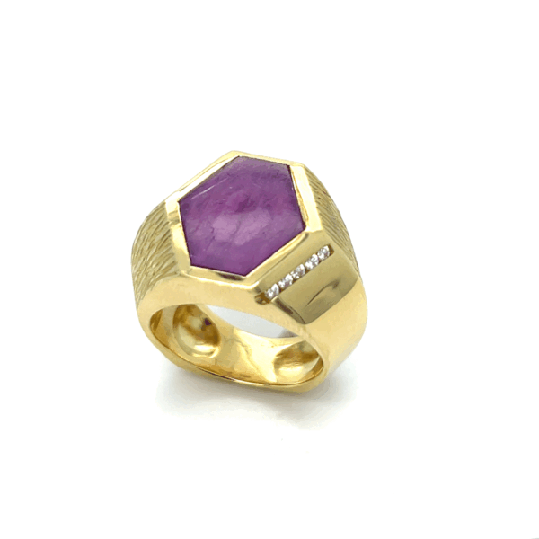 18K Yellow Gold Men’s Ruby Crystal Ring with Diamonds