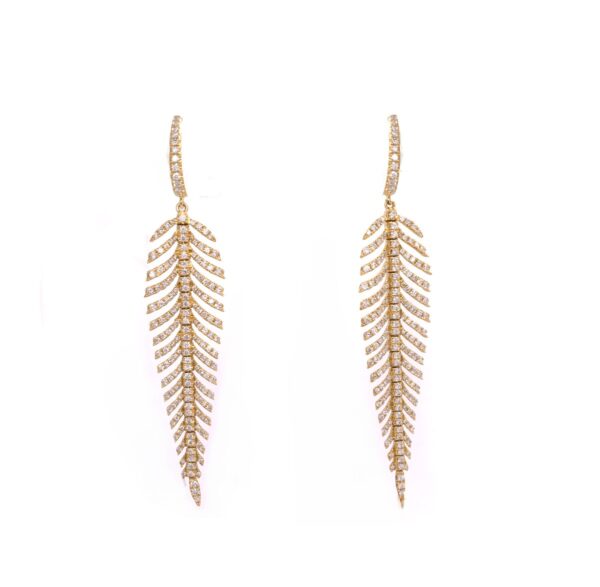 18K Rose Gold Feather Diamond Earrings