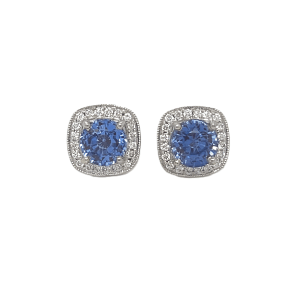 14K White Gold Sapphire & Diamond Pavé Halo Earrings