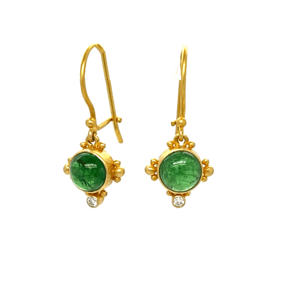 18K Yellow Gold Tsavorite & Diamond French Wire Earrings