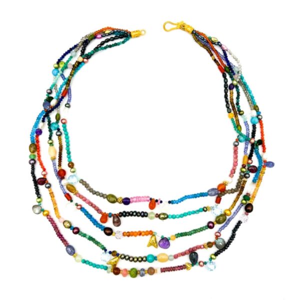 22K & 18K Yellow Gold Lana Charm Mixed Gemstone Multi-Strand Necklace