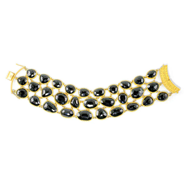 22K Gold Midnight Fishnet Melamite Black Garnet Rose-Cut Bracelet