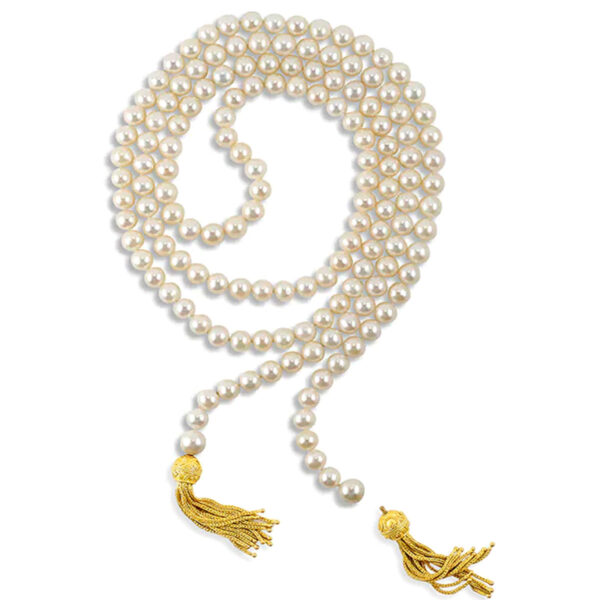 22K Yellow Gold Freshwater Pearl Convertible Lariat Necklace with Granulated Tassel