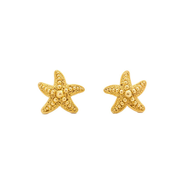 22K Yellow Gold Starfish Button Post Earrings