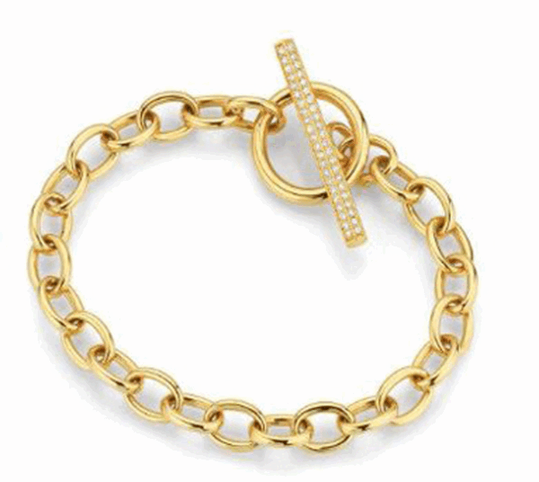 18K Yellow Gold Oval Link Toggle Bracelet with Diamonds