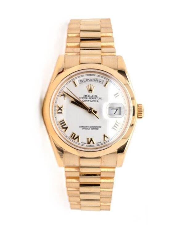36mm Rolex Day-Date President 18K Yellow Gold White Roman Dial