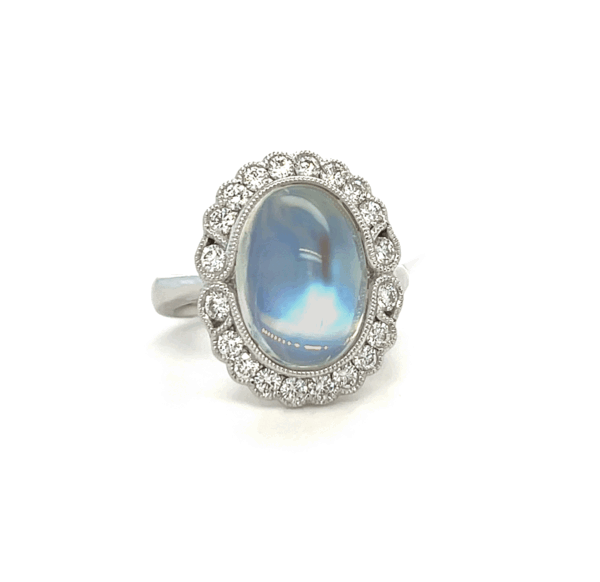 18K White Gold Moonstone & Diamond Ring