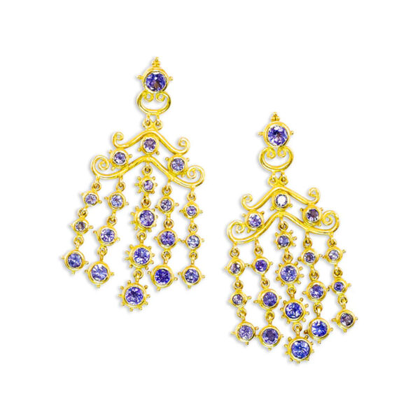 22K Gold Rain Flower Chandelier Earrings