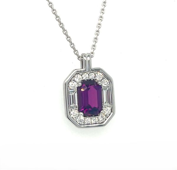 Luxury 18K White Gold Grape Garnet Diamond Halo Necklace