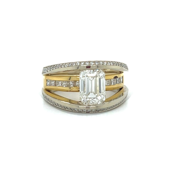 Emerald Cut Diamond "Suspension" Ring