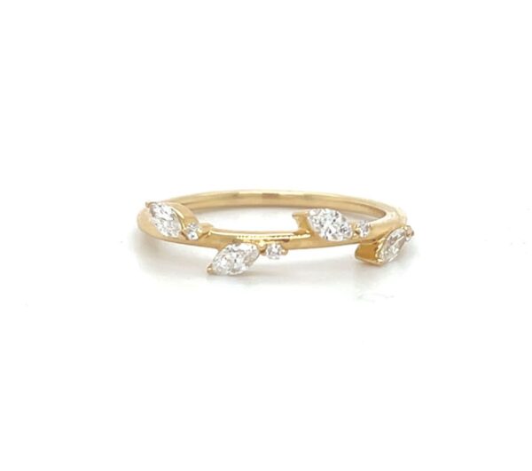 18K Yellow Gold Diamond Leaf Band Ring