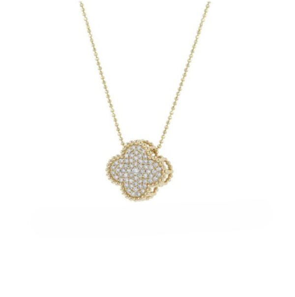 14K Yellow Gold Clover Diamond Necklace
