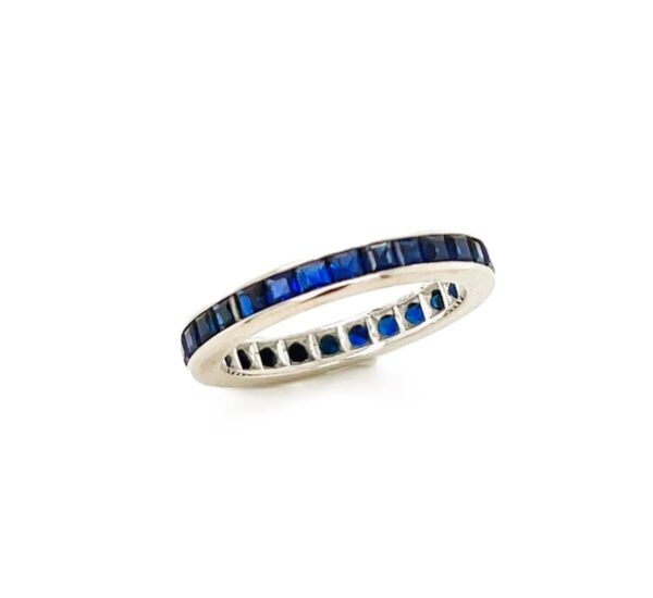 White Gold Ring with Channel-Set Princess Cut Sapphires