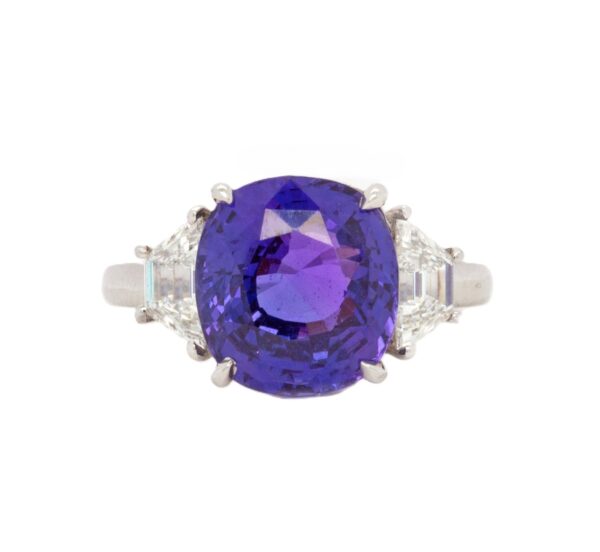 Platinum Purple Sapphire & Trapezoid Diamond Ring