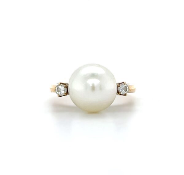 14K Yellow Gold Pearl & Diamond Ring