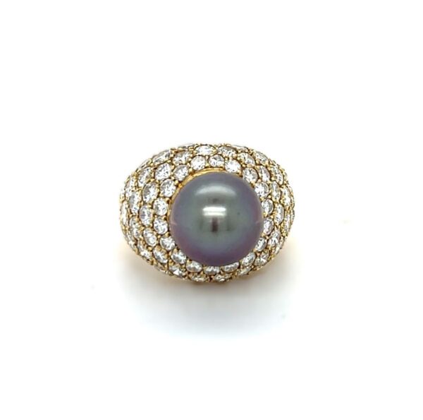 18K Gold Black Pearl & Diamond Statement Ring