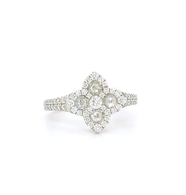 18K White Gold Ring with 5 Rose Cut Diamonds