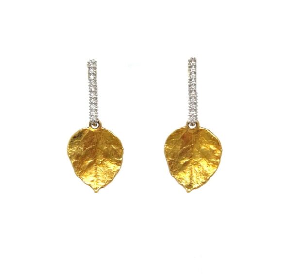 Aaron Henry 19K Gold & Platinum Aspen Leaf Diamond Drop Earrings