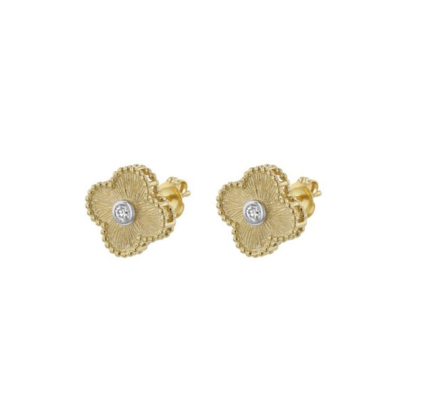 14K Yellow Gold Single Clover Stud Earring