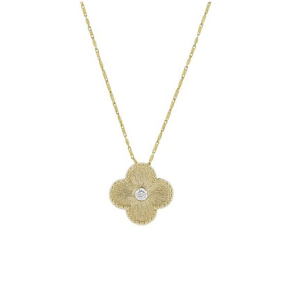 14K Yellow Gold Textured Clover Pendant with Diamonds