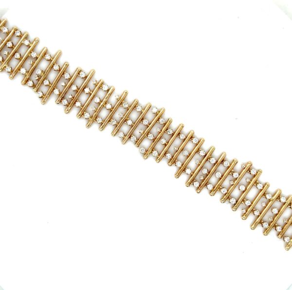 14K Yellow Gold Diamond Staggered Bar Bracelet
