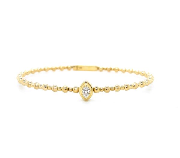 14K Yellow Gold Flex Bead Bangle Bracelet with Marquise Diamond