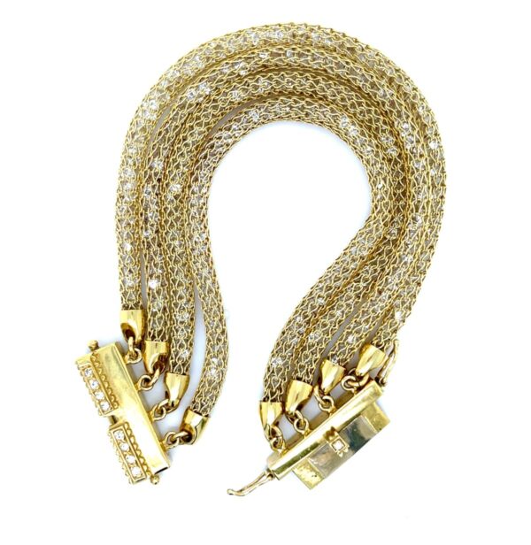 18K Yellow Gold Doris Panos 4-Row Mesh Bracelet with White Topaz & Diamond Clasp