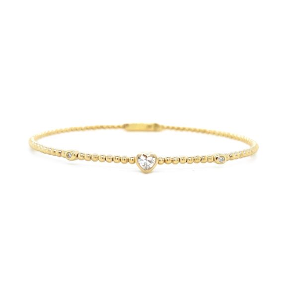 14K Yellow Gold Bead Flex Bangle Bracelet with Diamond Heart