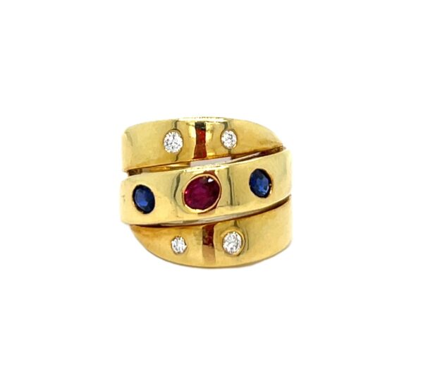 18K Yellow Gold Three-Row Sapphire & Diamond Wrapped Ring