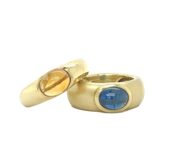 18K Yellow Gold Rings – Citrine Tapered Band & Sapphire Cigar Band
