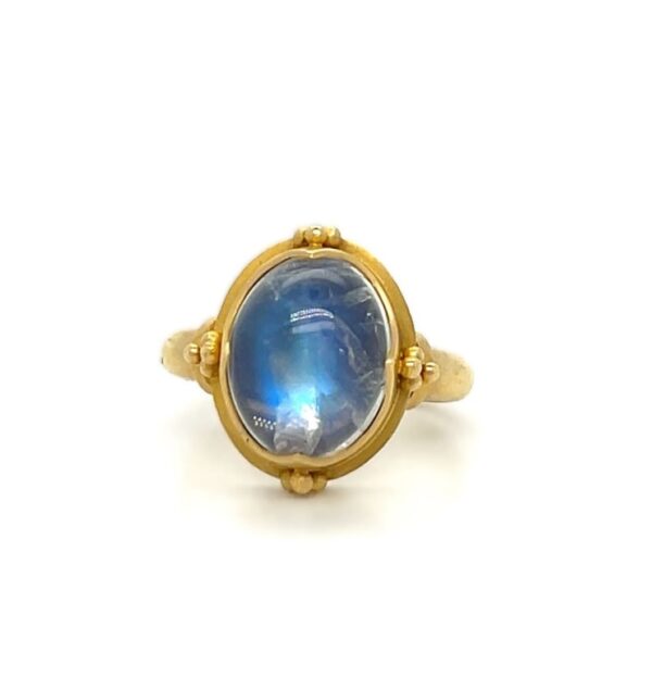 18K Yellow Gold Blue Moonstone Oval Cab Ring