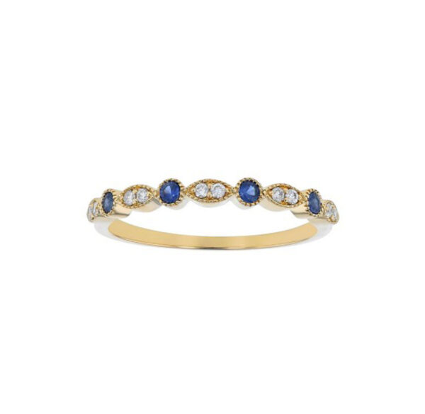 14K Yellow Gold Ring with Blue Sapphire & Diamond Accents