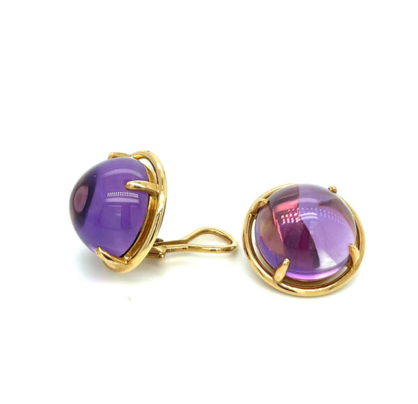 Gumps 18K Yellow Gold Amethyst Cabochon Omega Back Earrings