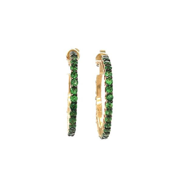 14K Yellow Gold Tsavorite Hoop Earrings