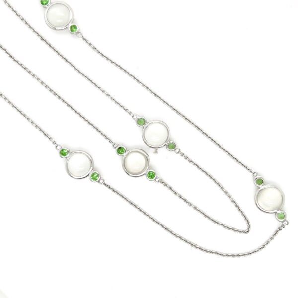 18K Gold 30" Necklace with Moonstone & Tsavorite Garnet