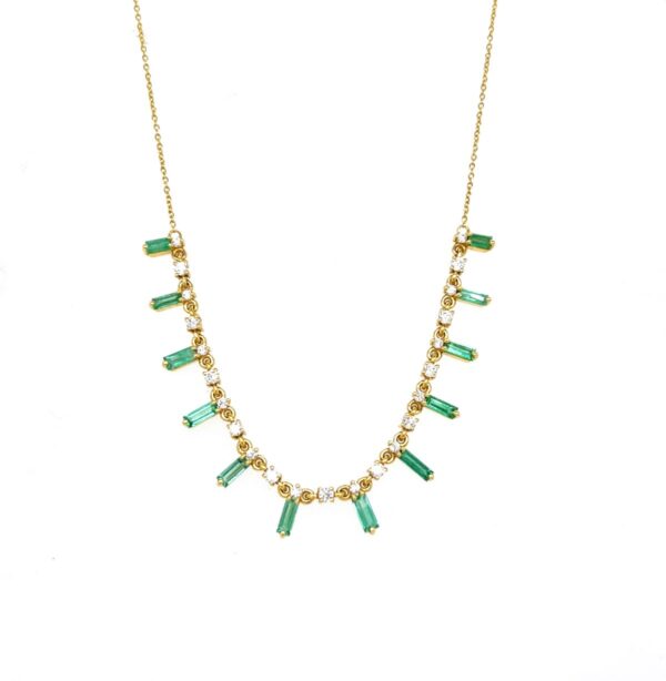 14K Yellow Gold Emerald & Diamond Necklace