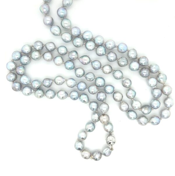 35" Akoya Pearl Strand – 7.5–8mm Unbleached Silver/Blue Pearls
