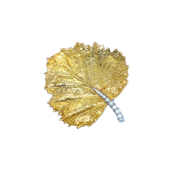 Aaron Henry Aspen Leaf Pendant in 19K Yellow Gold & Platinum with Diamonds