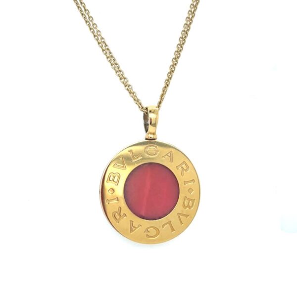 Bulgari 18K White & Yellow Gold Reversible Logo Pendant with Onyx & Carnelian