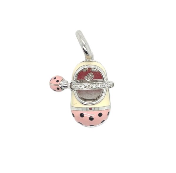 Aaron Basha 18K White Gold Pink & White Shoe Pendant with Ladybug and Diamond Strap