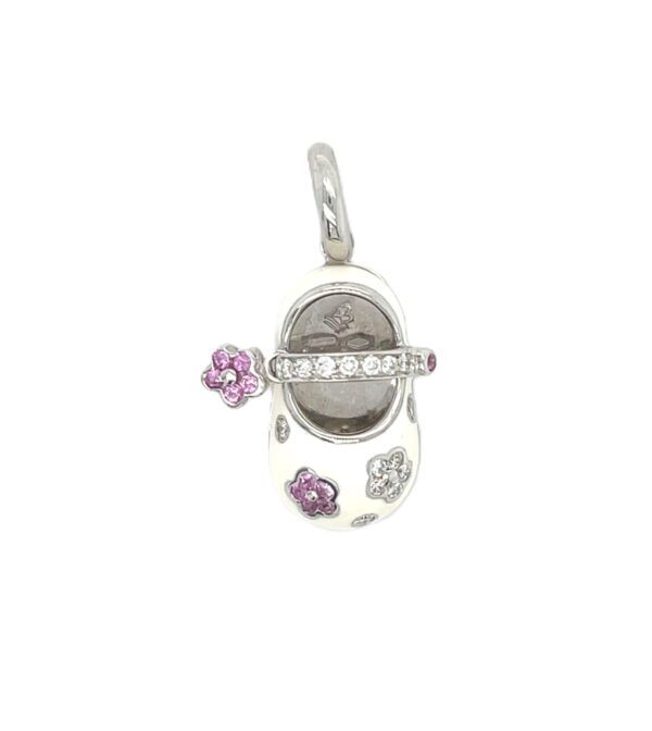 Aaron Basha 18K White Gold Shoe Pendant with Diamonds & Pink Sapphires