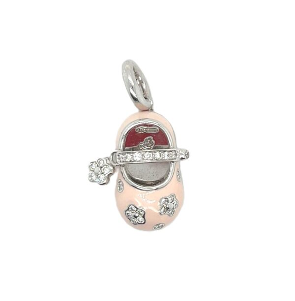Aaron Basha 18K White Gold Pink Shoe Pendant with Diamonds