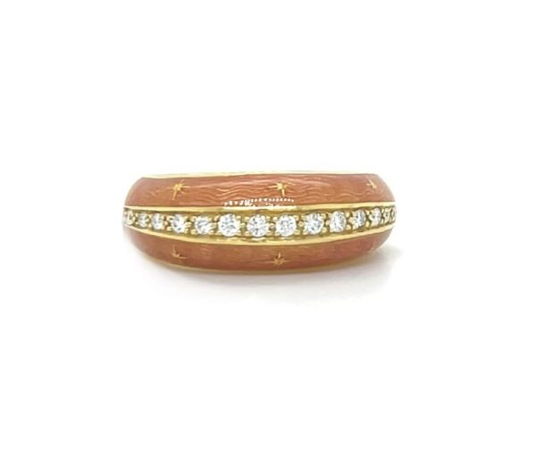 18K Yellow Gold Fabergé Salmon Enamel & Diamond Ring