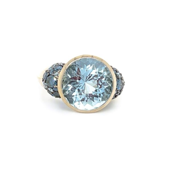 18K White Gold Aquamarine & Blue Diamond Ring